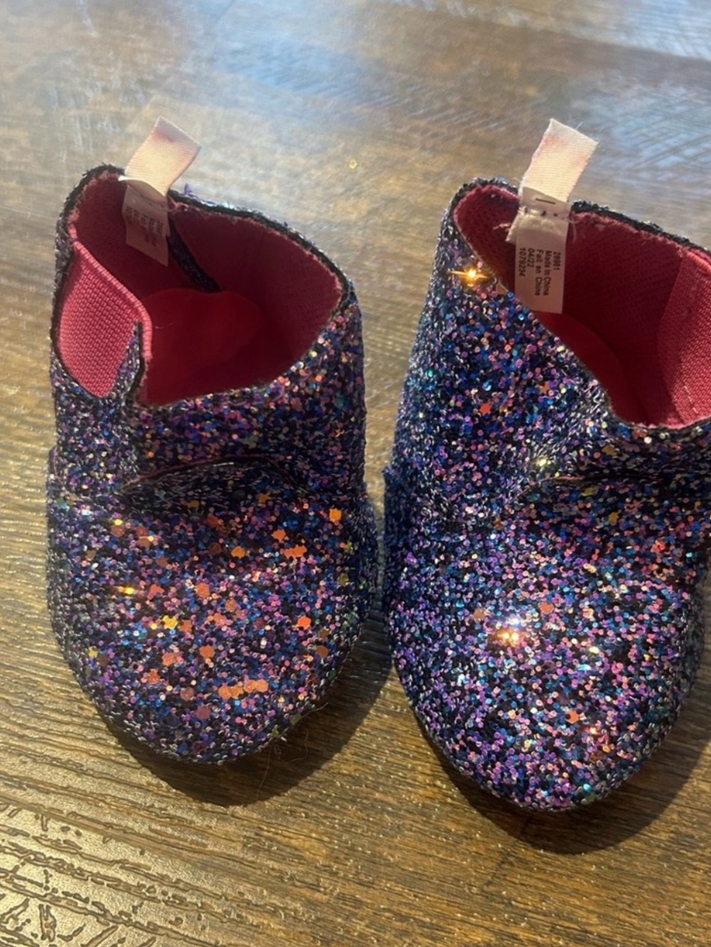 Build-A-Bear Purple Glitter Slip-On Booties with Pink Lining